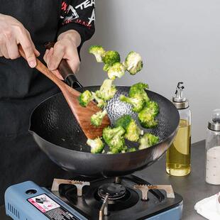 Carbon Wok Steel Stir Pan Fry 32cm with Lid Wooden Set