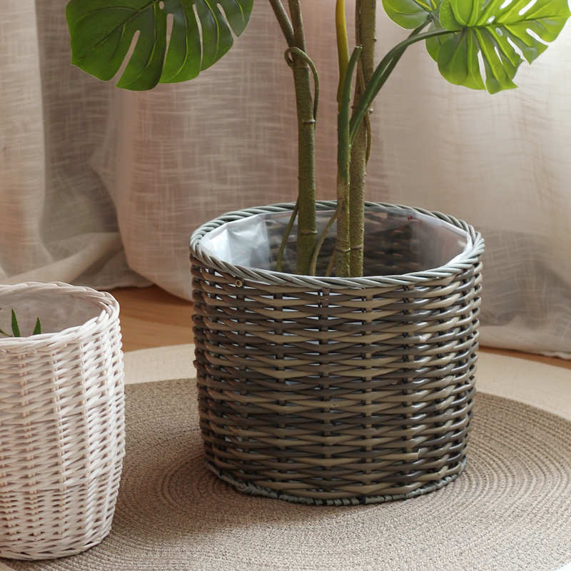 简约仿藤编织花篮客厅阳台琴叶榕龟背竹绿植花盆套盆落地装饰摆件