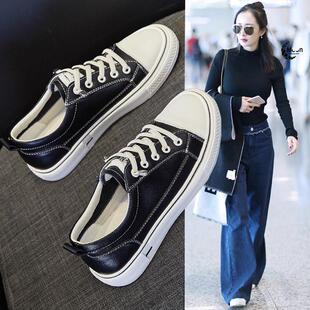 香港真皮时尚休闲大码女鞋2025新款秋懒人小白鞋平底单鞋软皮板鞋