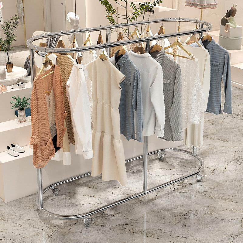服装店展示架不锈钢挂衣架椭圆形中岛架货架女装童装架落地陈列架