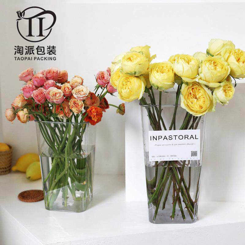 醒花桶家庭花店花艺养花桶轻奢耐摔PE材质透明水晶养花桶插花桶