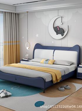 科技布儿童猫咪卡通床男孩女孩公榻榻实米木QLQ现代简约1.5.m12主