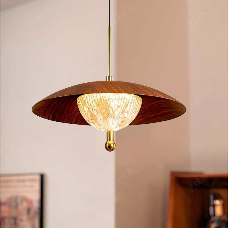 中古风餐厅吊灯胡桃木色创意个性民宿餐桌吧台灯饭厅升降款吊线灯
