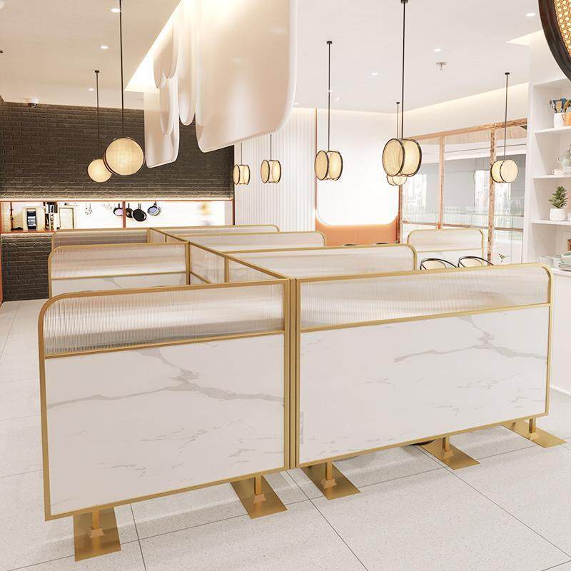 轻奢餐厅火锅店卡座围栏隔断不锈钢矮半墙玻璃过道围栏遮挡可定制