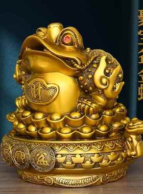 金蟾招财摆件黄铜三足聚宝盆金蟾蜍金蝉办公室客厅装饰店铺开业礼