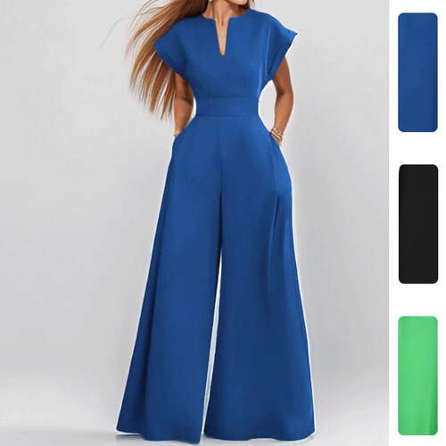Women's high waisted V-neck wide leg jumpsuit