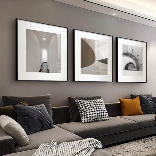 现代简约客厅装饰画 画三联沙发背景墙轻奢高档抽象黑白灰色饭厅