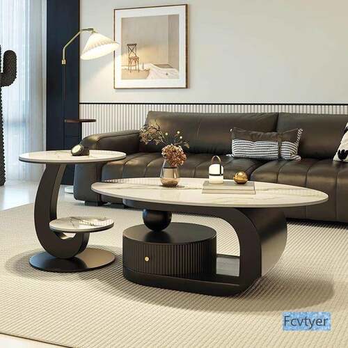 琅誉嘉意式新款家用茶几现代简约轻奢岩板客厅小户椭圆形餐桌多层