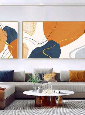轻奢客厅画北欧墙面装饰画背景挂画双联大气抽象橙色蓝色艺术壁画