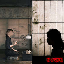 中式禅意竹叶植物影子灯箱日式仿格栅屏风古风茶室假窗户发光背景