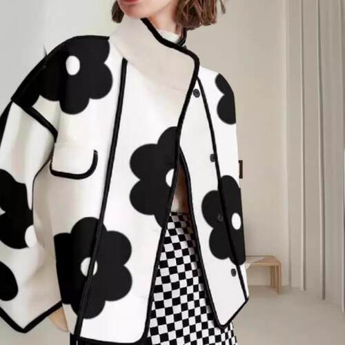 Women's Long Sleeves Loose Contrast Color Flower Print