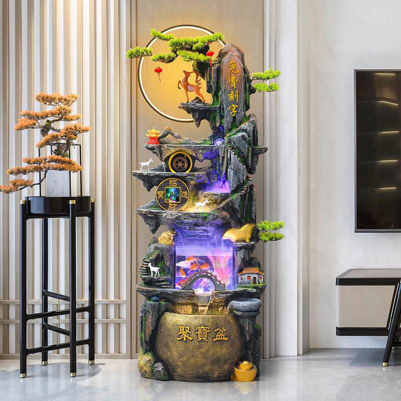招财流水摆件循环水鱼缸假山喷泉风水轮玄关落地开业客厅乔迁礼品