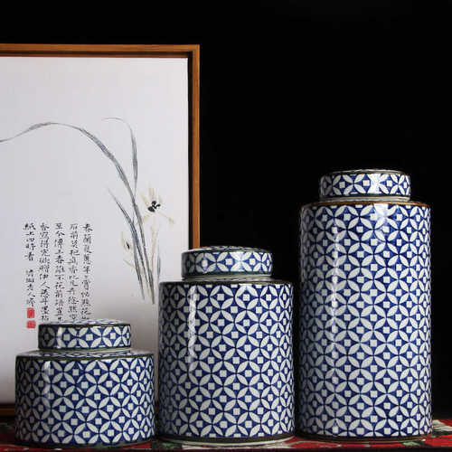 厂家直销陶瓷器手绘青花瓷圆罐陶瓷花瓶摆件大号中式客厅家居装饰