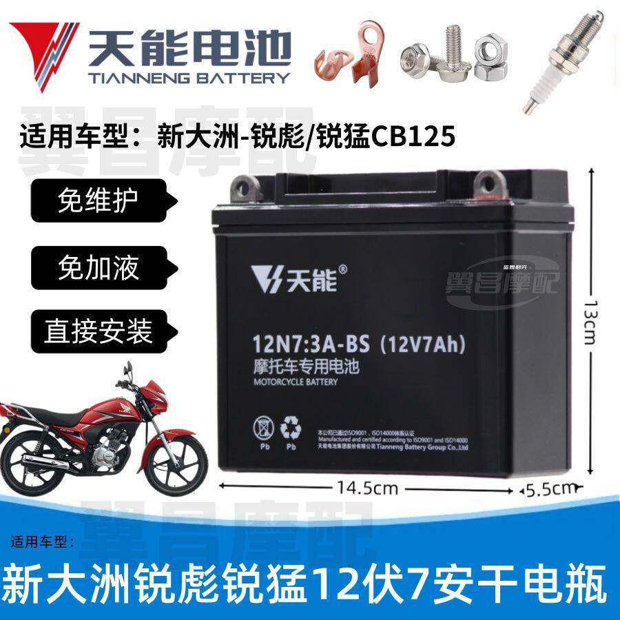 适用新大洲锐猛锐彪CB125摩托车免维护蓄电池12V7A天能干电瓶