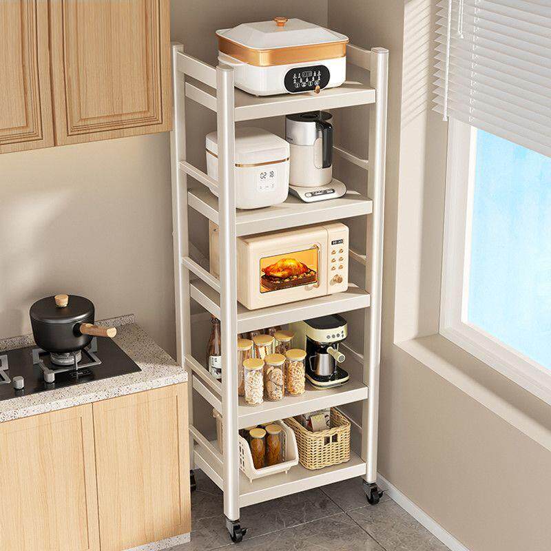 厨房置物架夹缝落地多层储物架家用多功能带滑轮微波炉烤箱收纳架