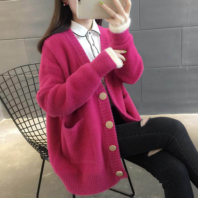 针织开衫外套女2025年新款春秋韩版宽松慵懒显瘦覆古中长款毛衣女