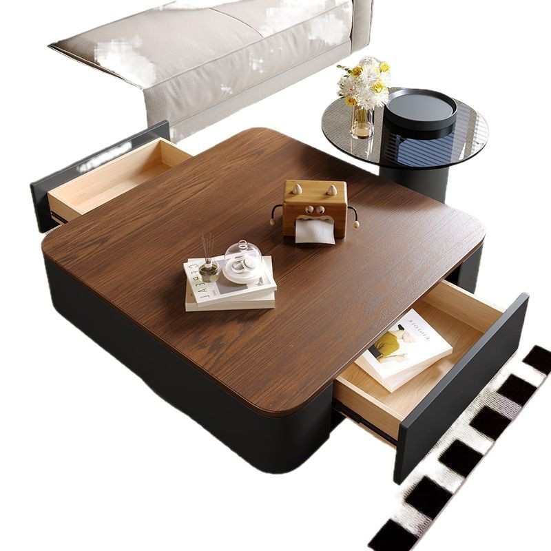 中岩奢板古风现代轻简约方形茶桌家用简极客厅茶几高级组合黑色