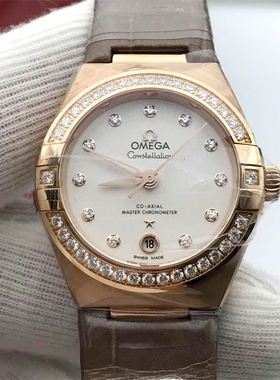 捡漏99新】29mm 欧米茄星座系列18K玫瑰金镶钻石自动机械女表正品