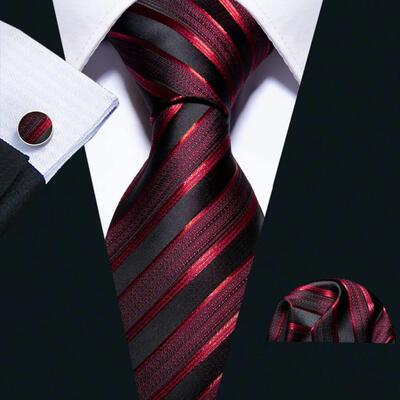 Male Luxury Neck Tie For Men Business Red Striped Silk Tie H
