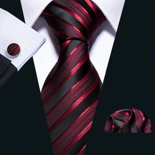 Male Luxury Neck Tie For Men Business Red Striped Silk Tie H