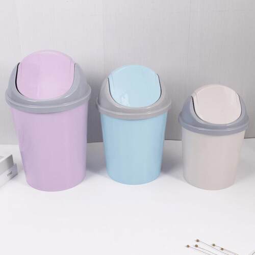 New Covered Flip-Top Trash Can, Creative Household Round Was
