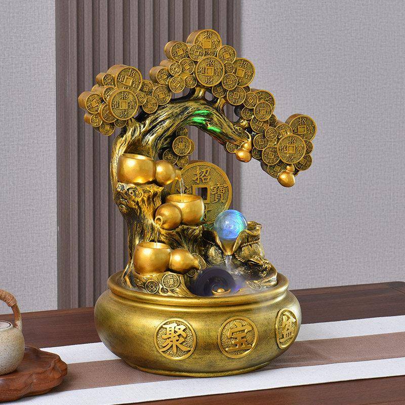 招财进宝流水摆件循环水装饰风水轮喷泉客厅办公室景观开 业礼物