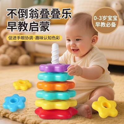 彩虹塔旋转叠叠乐婴幼儿可啃咬转转塔套圈0-1岁宝宝益智早教玩具