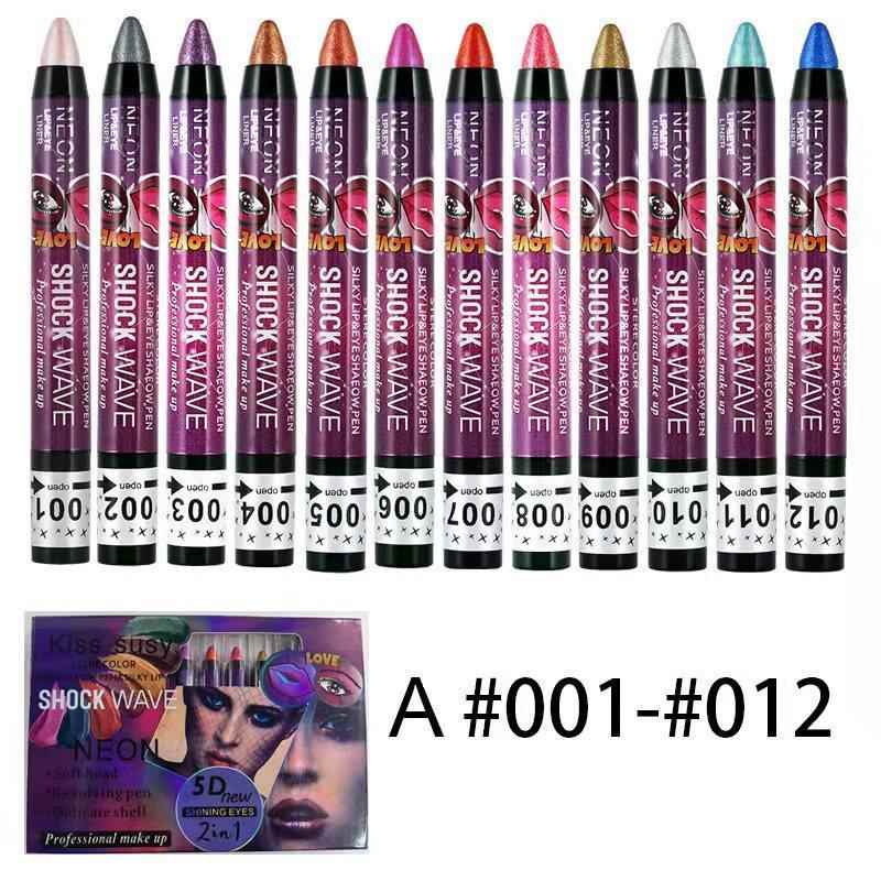 爆款蓝色银色绿金钻石闪眼影笔唇笔防水2合1不易晕染眼影棒表演