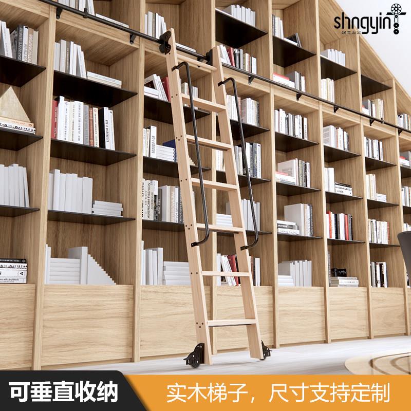 可定制红橡木滑道梯家用七步梯室内阁楼一字梯实木爬梯浙江温州制