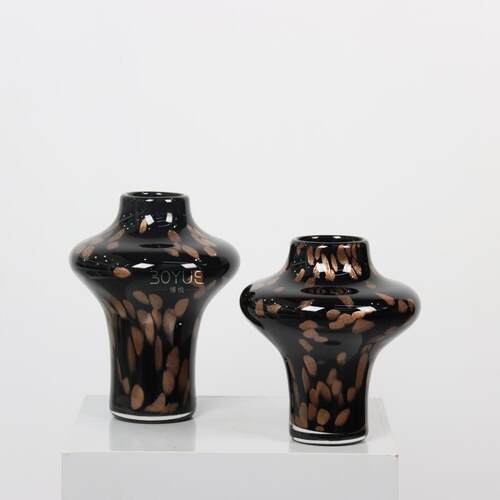 中古法式复古豹纹玳瑁小口手工琉璃花瓶桌面客厅餐厅花艺软装摆件