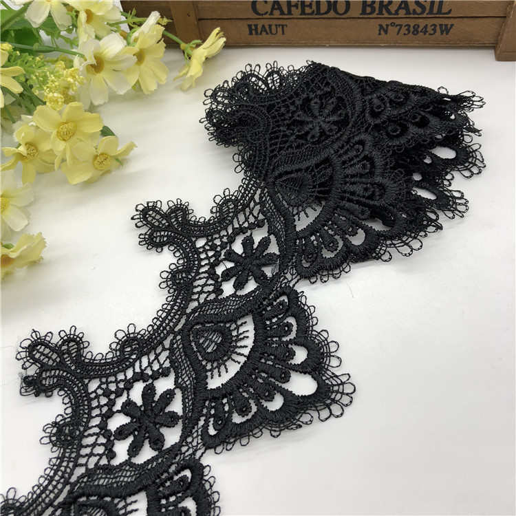 黑色宽刺绣花边 家居涤纶条码辅料 裙罢拼布蕾丝  沙发罩花边配料