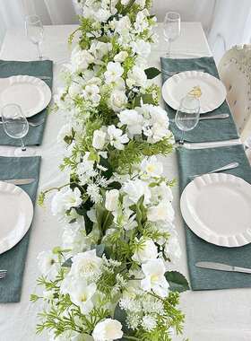 白绿色系拱门仿真花束摆件布置婚礼装饰新款 假花舞台迎宾背景花