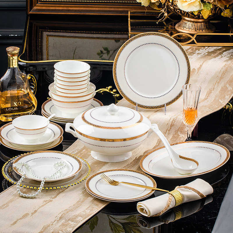 碗碟餐具套装高档景德镇家用碗盘轻奢骨瓷碗筷组合陶瓷礼品法式碗