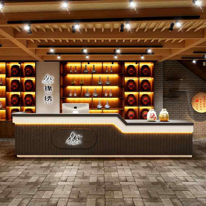 新中式复古收银柜台转角饭店饭厅火锅店烧烤店铺酒吧吧台桌