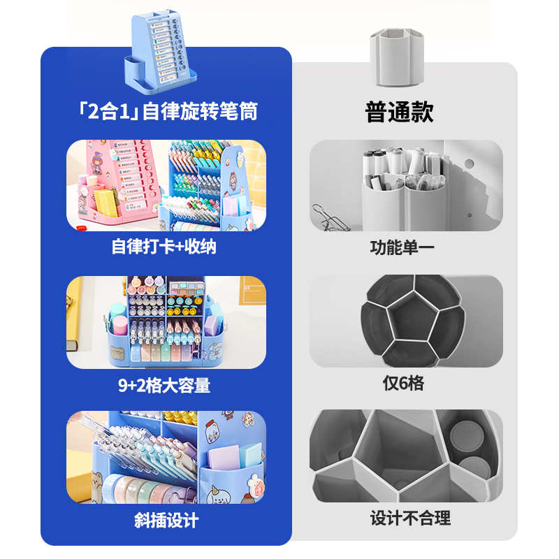 猫太子360计时自律打卡器 旋转笔筒大容量学生多功能收纳自律笔筒