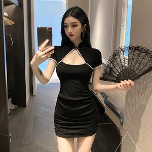 酒吧蹦迪衣服女性感连衣裙包臀裙spa工服旗袍足浴柔式技师工作服