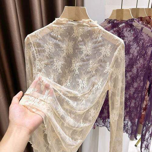 New Color Lace Bottom Shirt for Women , Thin High Collar