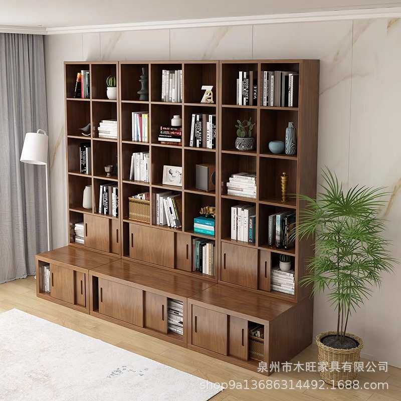 北欧靠墙实木书架设计师多层展物书柜图书馆阅览室办公落地实木架