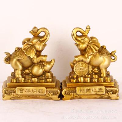 黄铜招米进宝吉像进福沙铸小像室内桌面工艺品摆件