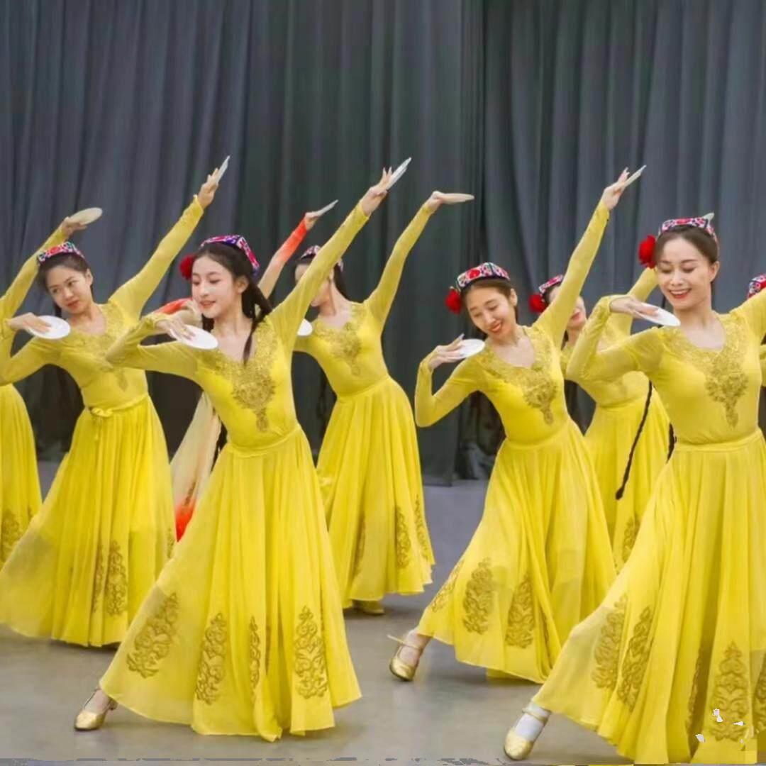 新疆舞蹈演出服装女剧目民族维族表演艺考练功裙套装大摆裙半身裙