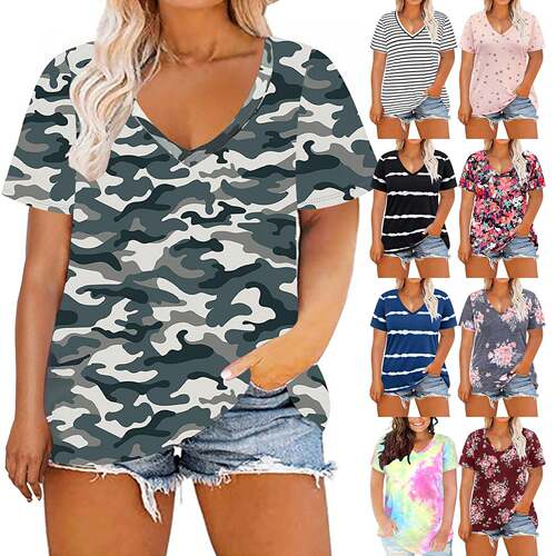 Women's Summer Striped V-Neck T-Shirt