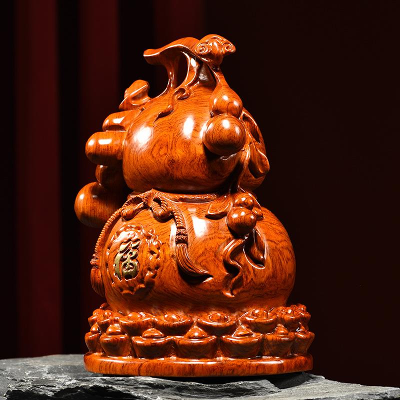 木雕摆件胖葫芦实木头雕刻家居客厅办公司书架店铺装饰摆设工艺品
