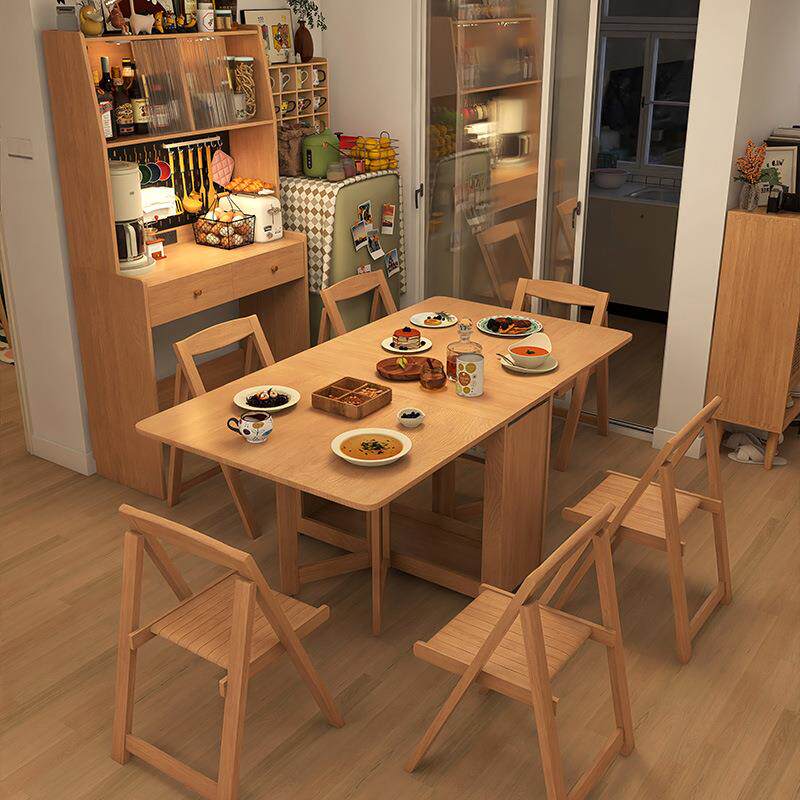 餐边柜餐桌一桌四椅组合一体多功能可折叠伸缩家用小户型实木桌椅