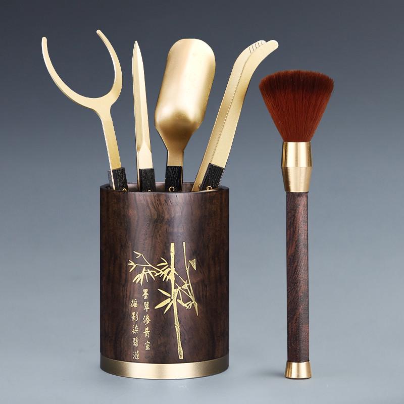 君子茶桌配件壶茶道工具茶养六笔泡茶则套装功夫黄铜摆件茶刀茶具