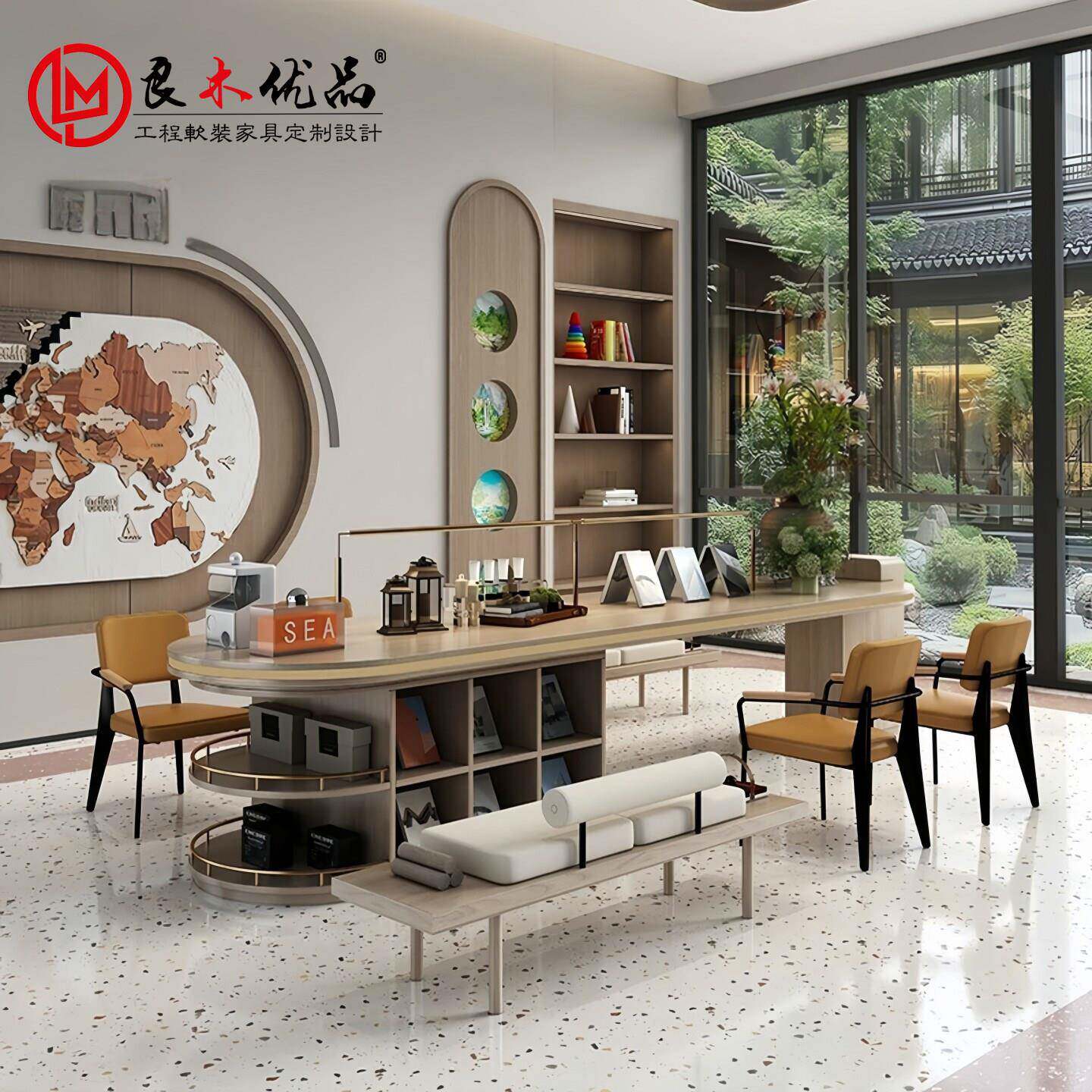 样品屋展示中心大堂阅读桌会议长书桌椅架空层办公桌图书馆学习阅