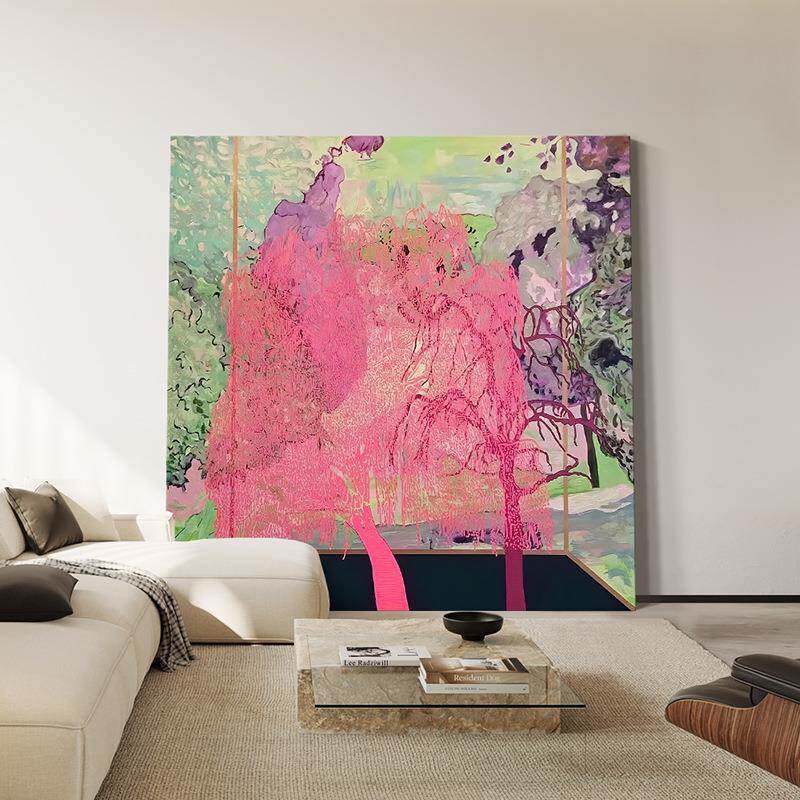 现代法式挂画高级感奶油风餐厅粉色系装饰画简约轻奢客厅沙发后