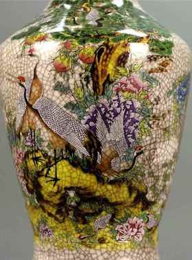 威弗德景德镇鹤粉彩古十八花瓶古董列古玩彷瓷器EUT家居婚庆书房