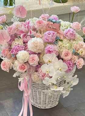 七夕漫浪白色节柳编大号花篮花束鲜花花桶抱抱桶花插艺UGO花店