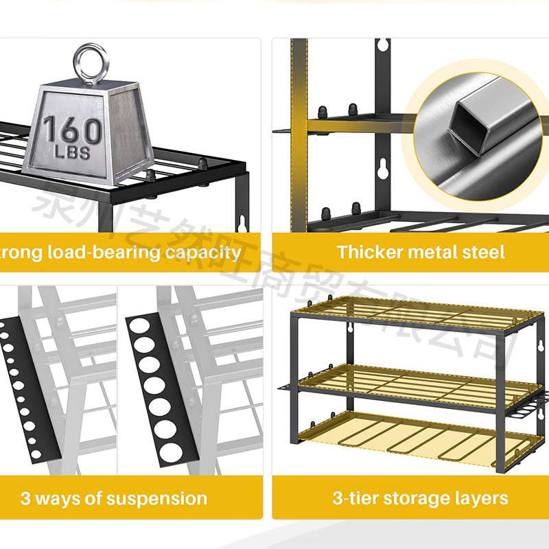 厂家供应双层置物一层挂物黑色简约铁艺金属小型充电电钻置物架
