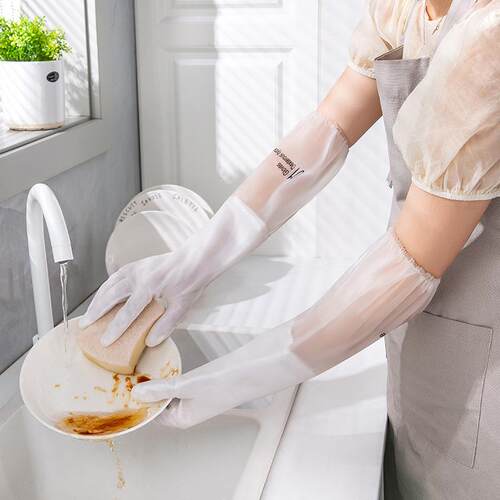 Thick, Fleece-Lined, Waterproof, Durable Rubber Gloves for W